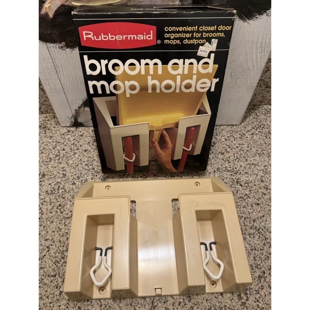 Vtg Rubbermaid Broom & Mop Holder 1981 Wall Gold New In Box 13.25x2.75x9.75 USA